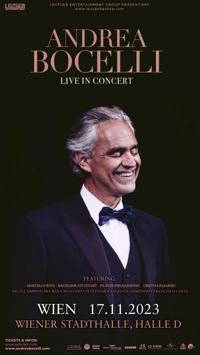Andrea Bocelli | The Most Beloved Tenor | Fr, 17.11.2023 @ Wiener Stadthalle, Halle D © Leutgeb Entertainment Group